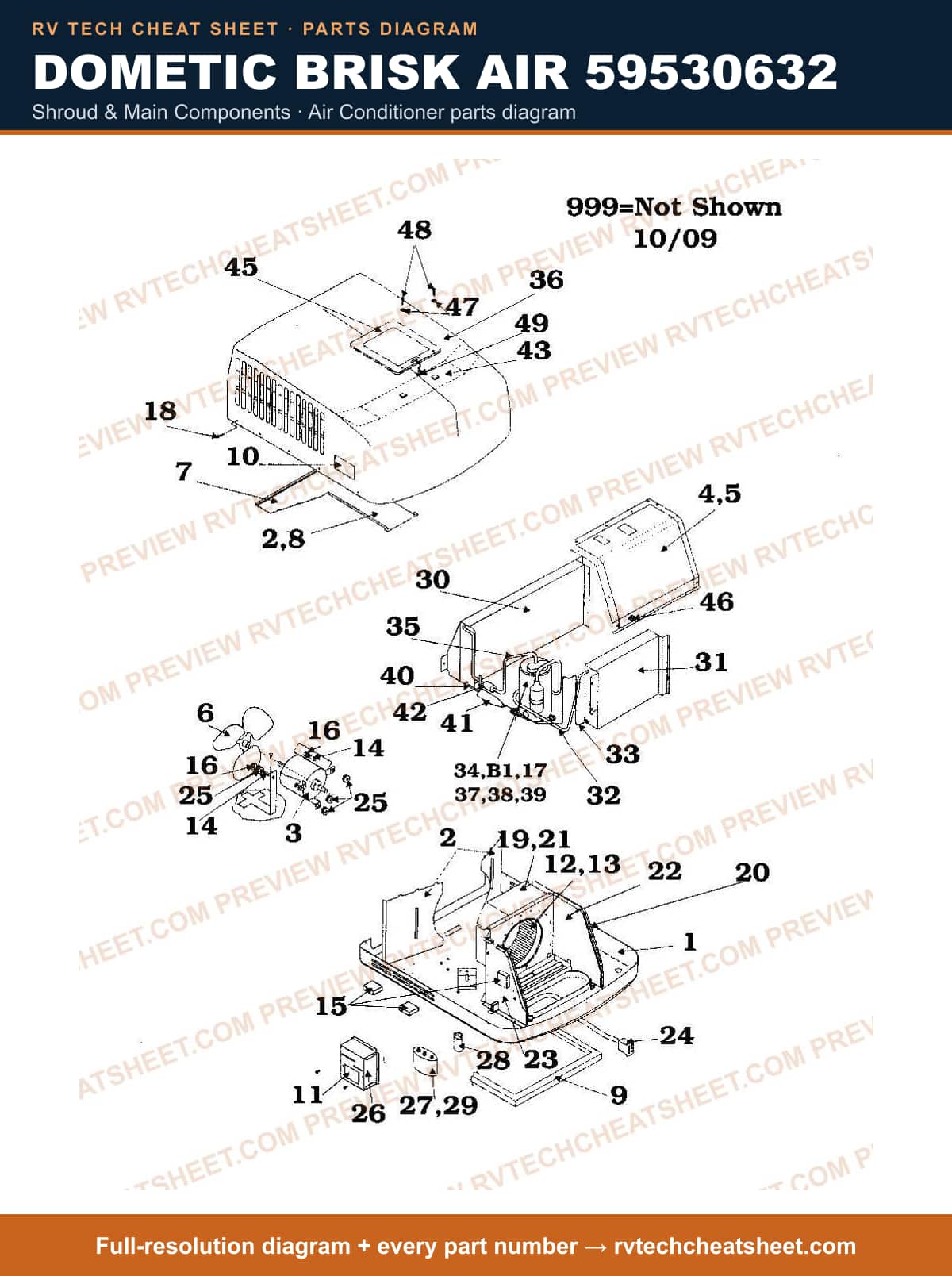 Dometic Brisk Air 59530632 shroud & main components — exploded parts diagram