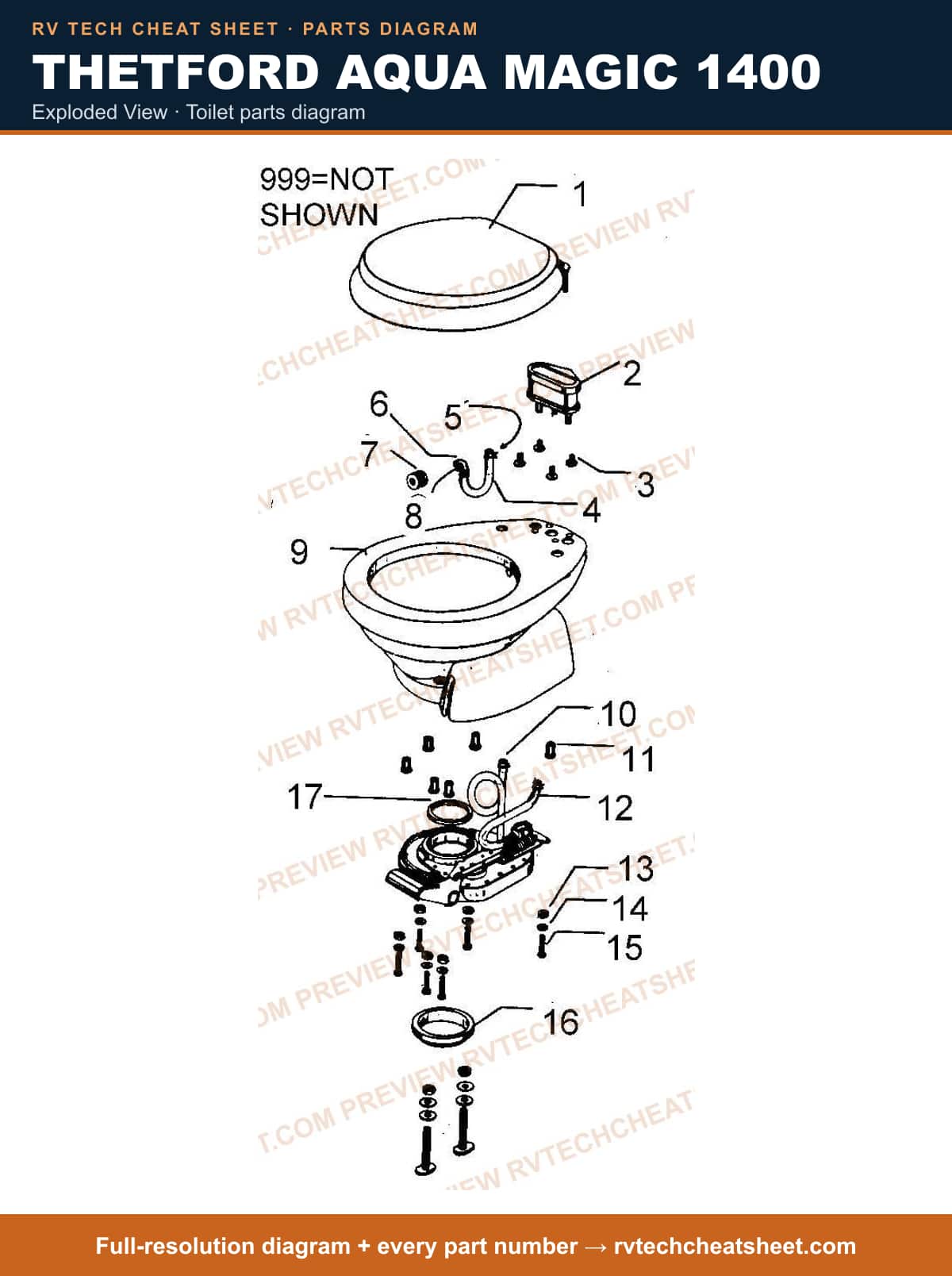 Thetford Aqua Magic 1400 exploded view — exploded parts diagram 2 of 3
