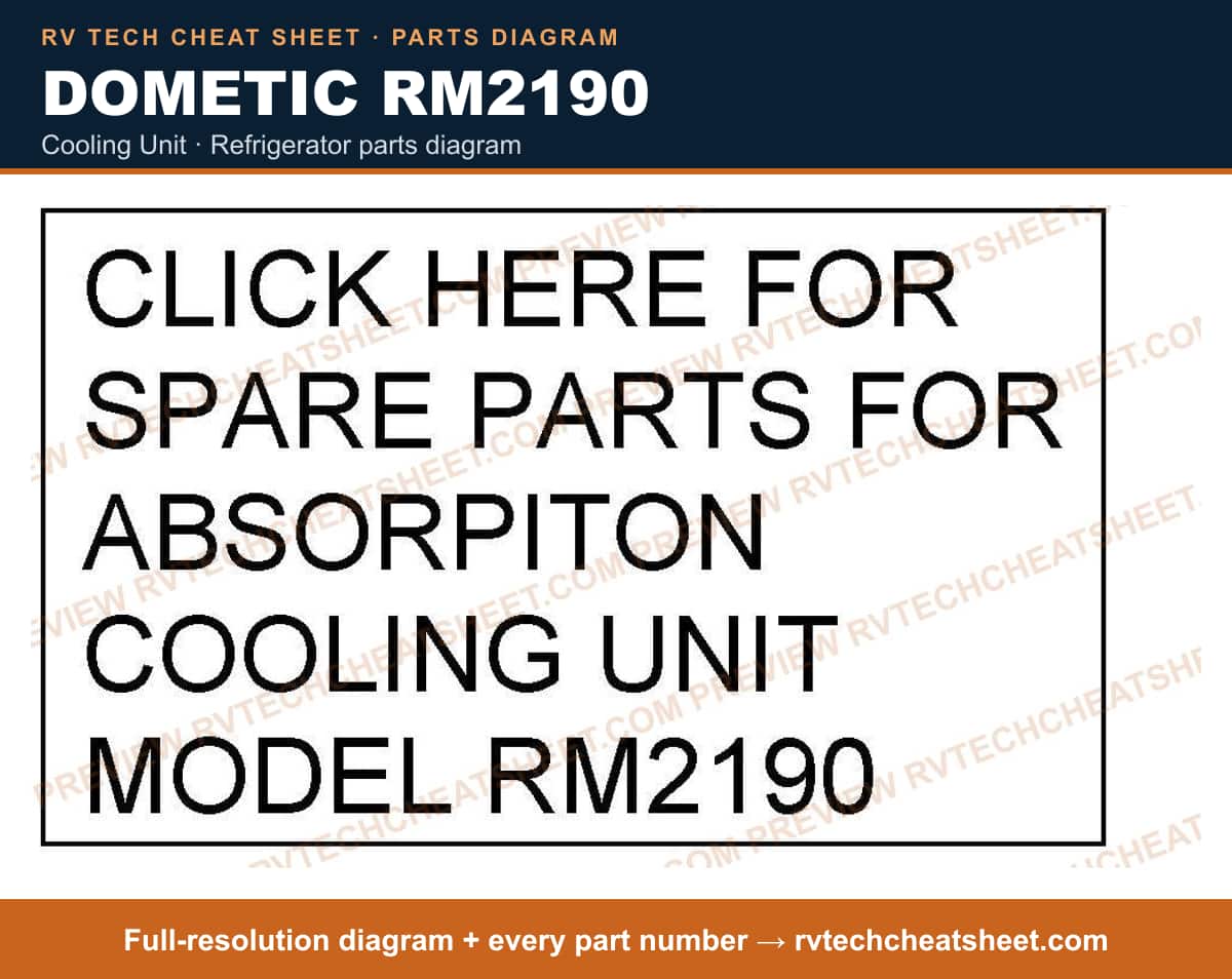 Dometic RM2190 cooling unit — parts list sheet