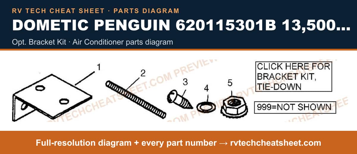 Dometic Penguin 620115301B 13,500 BTU opt. bracket kit — parts list sheet