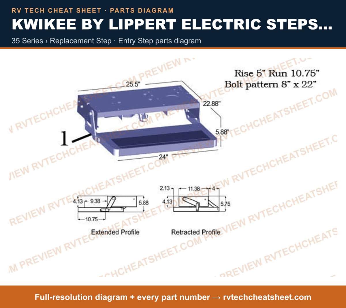 Kwikee by Lippert Electric Steps Single Step 35 series › replacement step — exploded parts diagram 2 of 3