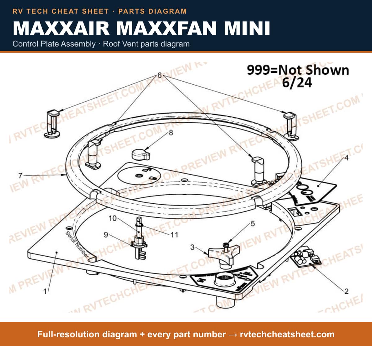MaxxAir Maxxfan Mini control plate assembly — parts list sheet 2 of 3