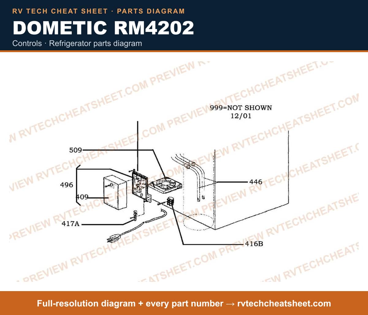 Dometic RM4202 controls — parts list sheet