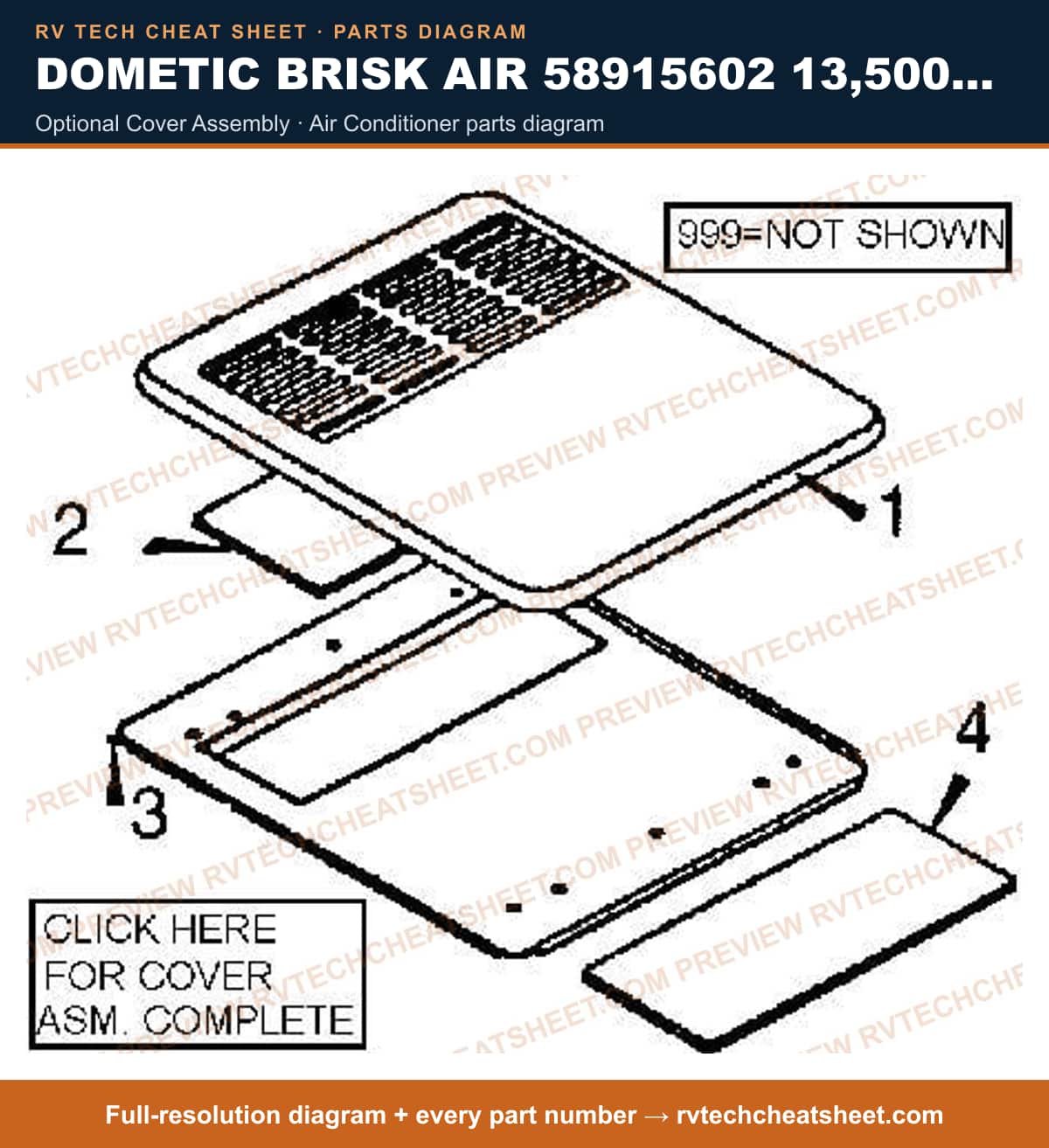 Dometic Brisk Air 58915602 13,500 BTU optional cover assembly — parts list sheet