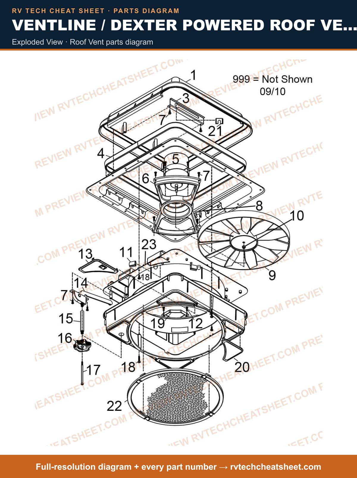 Ventline / Dexter Powered Roof Vents / Outlet Fans & Vents V2525 Northern Breeze exploded view — parts list sheet 2 of 3