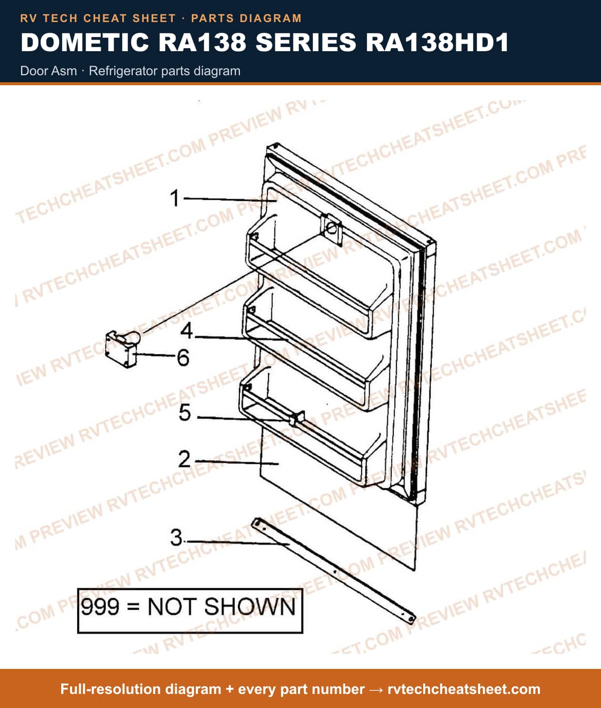 Dometic RA138 Series RA138HD1 door asm — exploded parts diagram