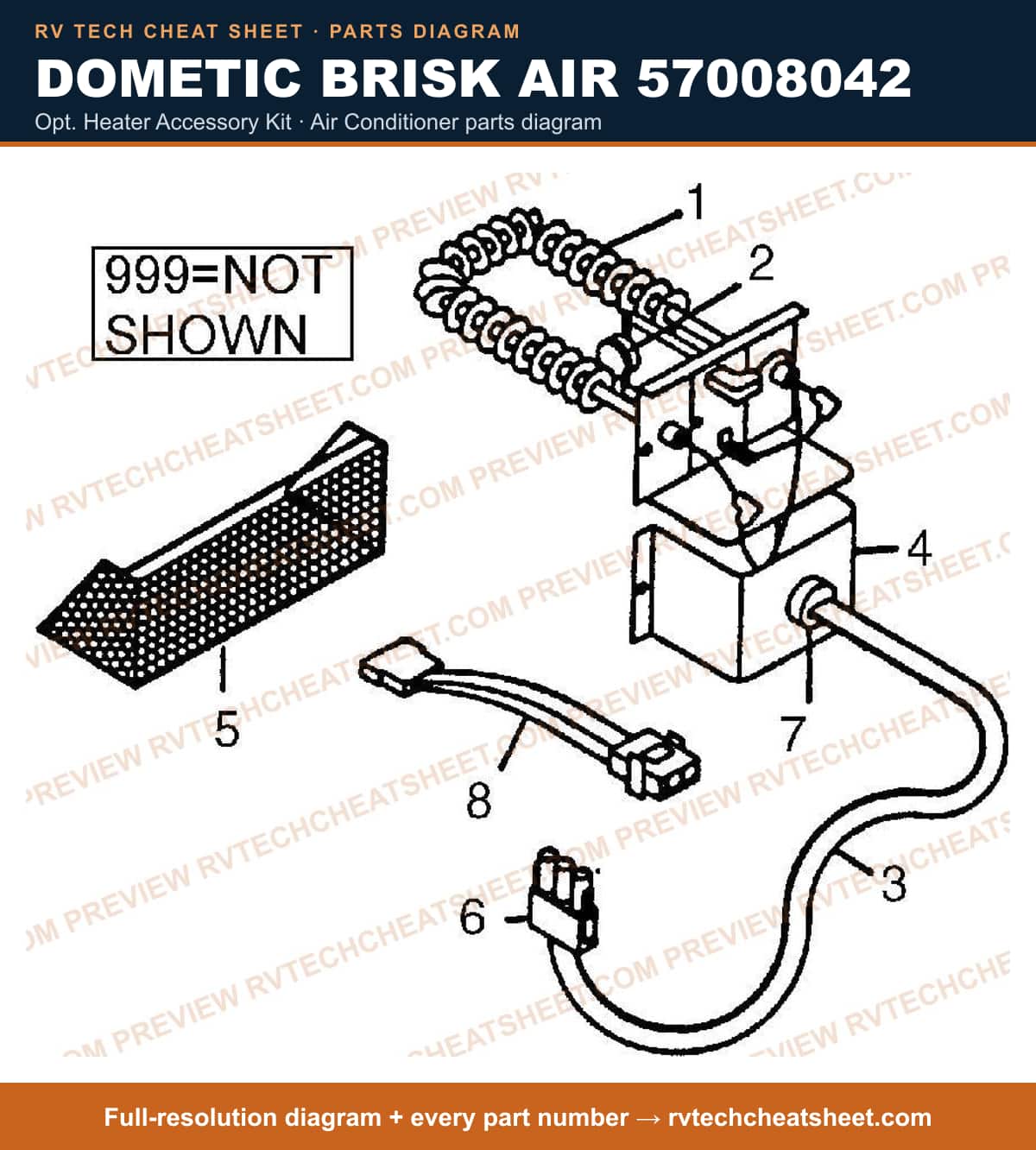 Dometic Brisk Air 57008042 opt. heater accessory kit — parts list sheet