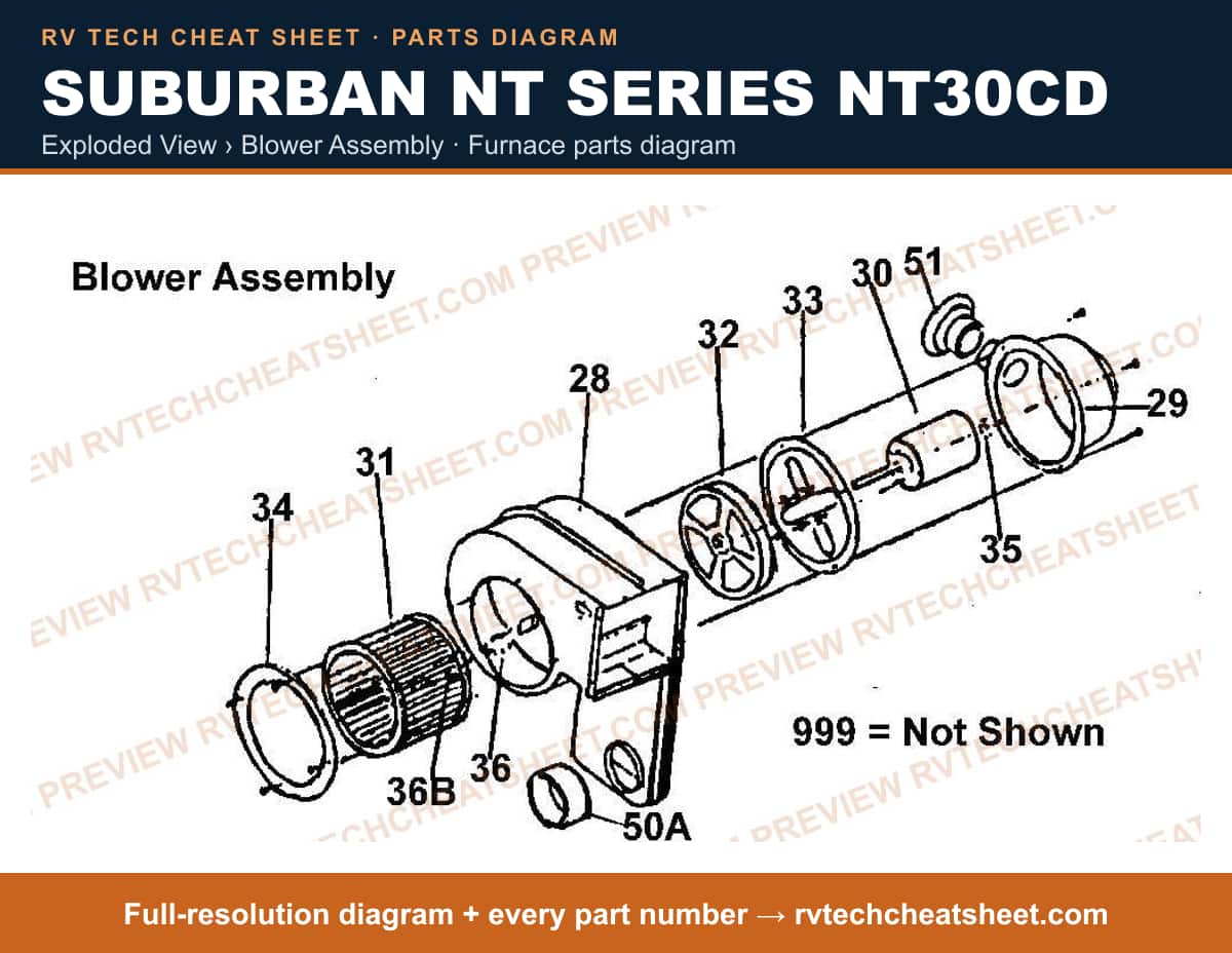 Suburban Nt Series NT30CD exploded view › blower assembly — exploded parts diagram 1 of 2