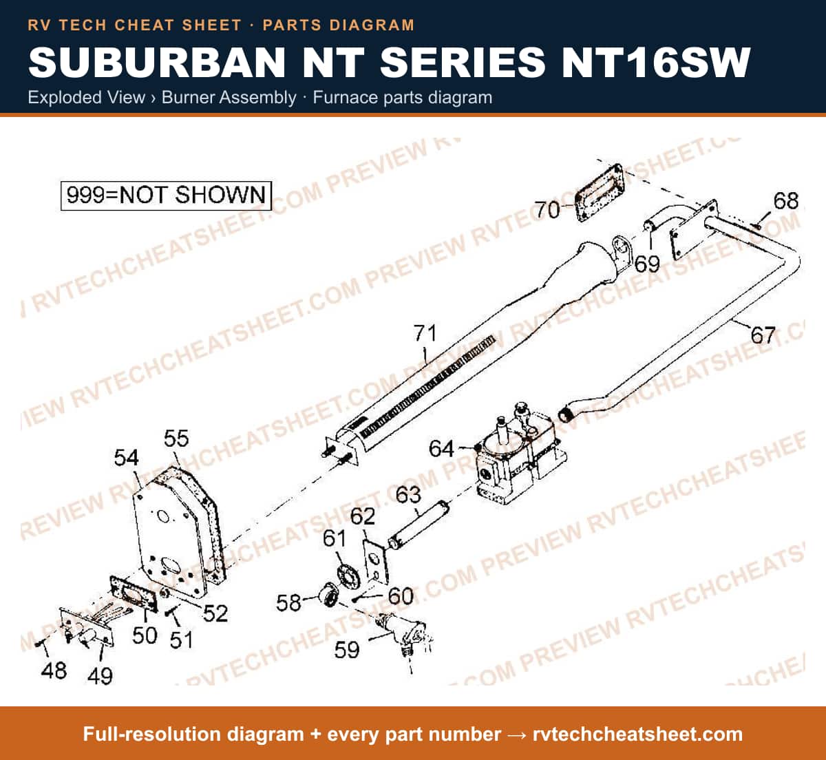 Suburban Nt Series NT16SW exploded view › burner assembly — exploded parts diagram