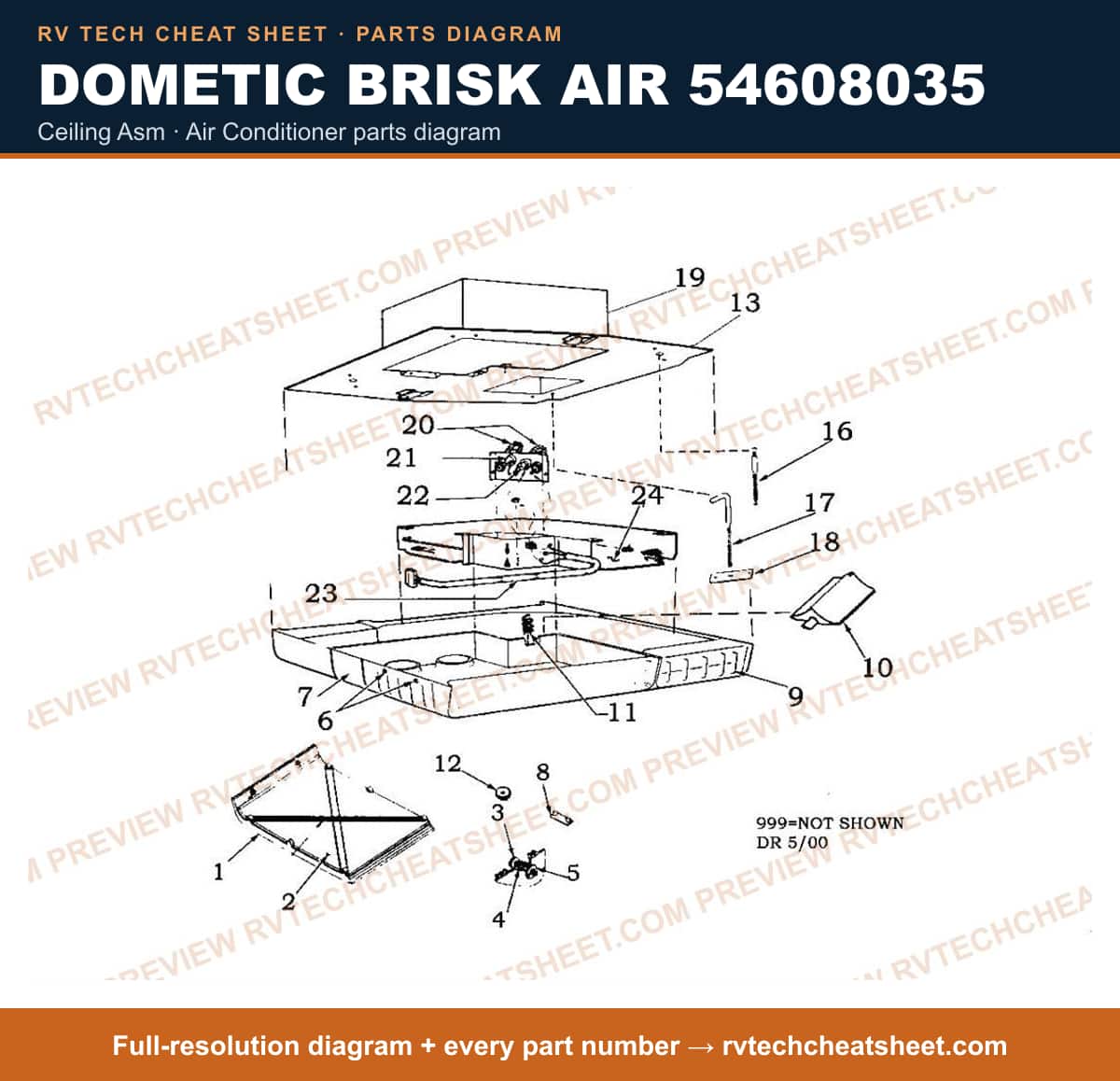 Dometic Brisk Air 54608035 ceiling asm — exploded parts diagram
