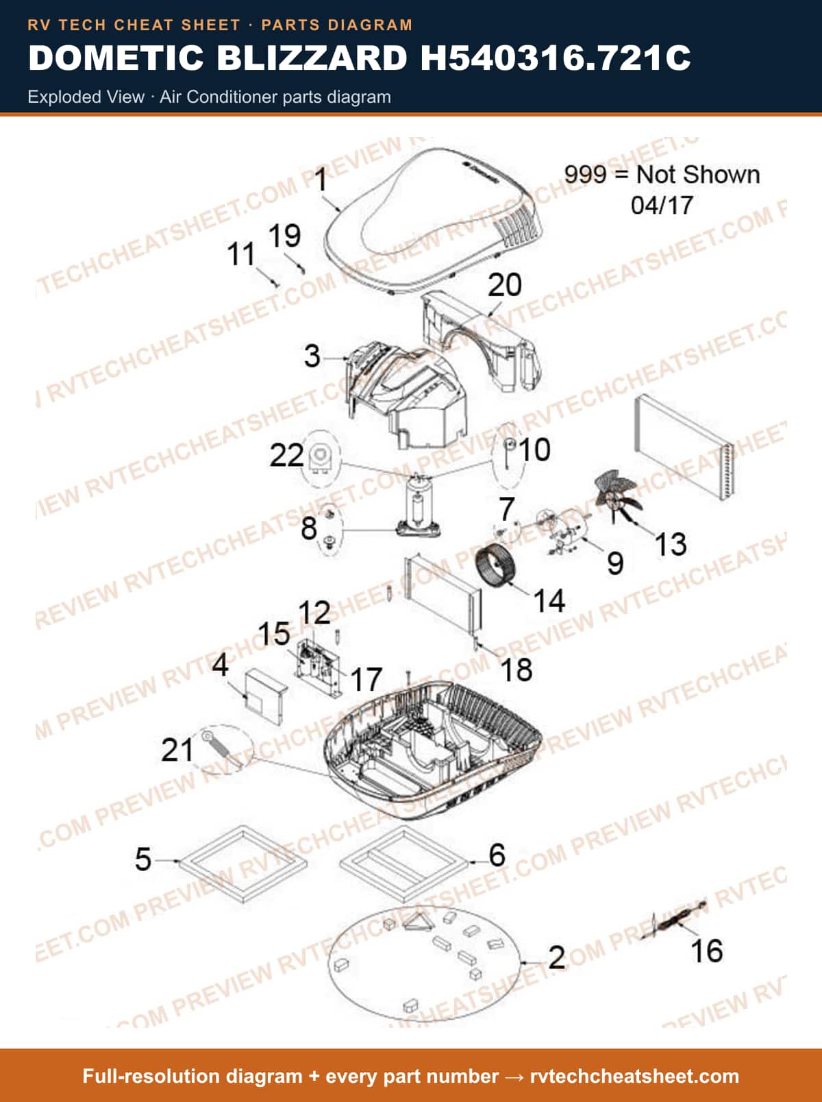 Dometic Blizzard H540316.721C exploded view — exploded parts diagram