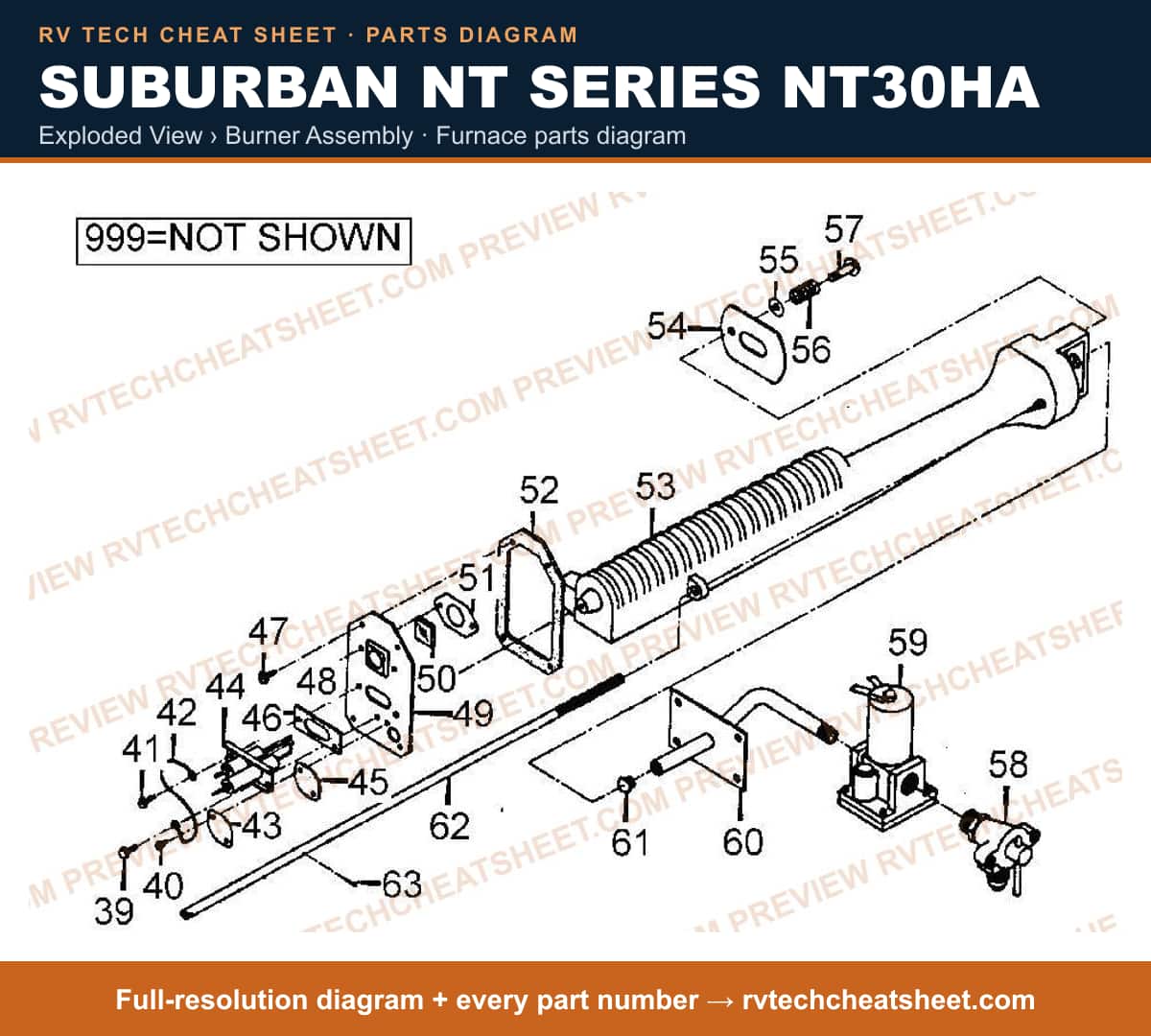 Suburban Nt Series NT30HA exploded view › burner assembly — exploded parts diagram 2 of 2