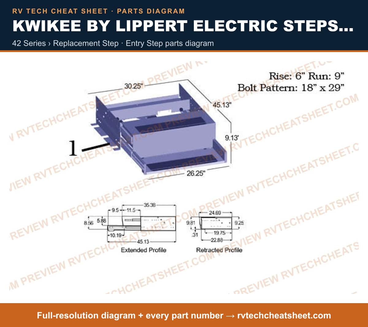 Kwikee by Lippert Electric Steps Double Step 42 series › replacement step — exploded parts diagram 3 of 3