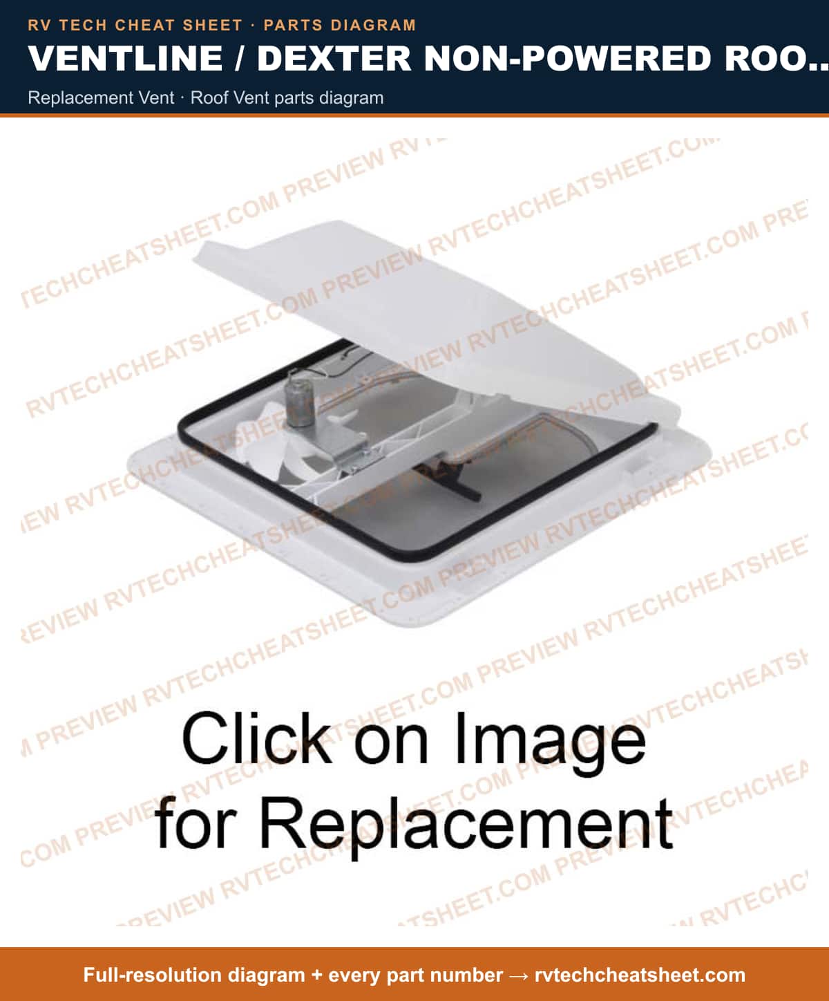 Ventline / Dexter Non-powered Roof Vents V3092 Seires replacement vent — parts list sheet 3 of 3