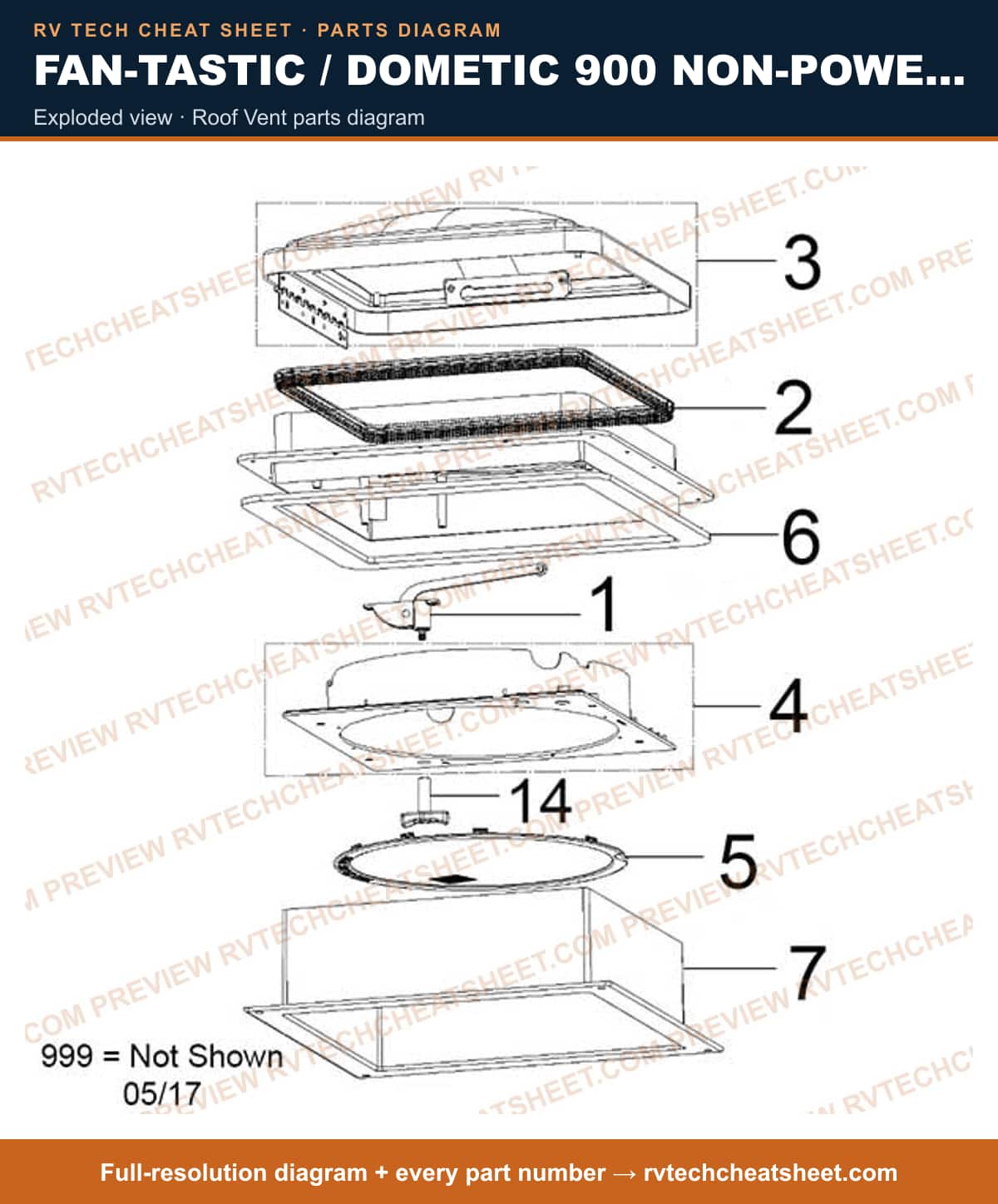 Fan-Tastic / Dometic 900 Non-powered exploded view — exploded parts diagram