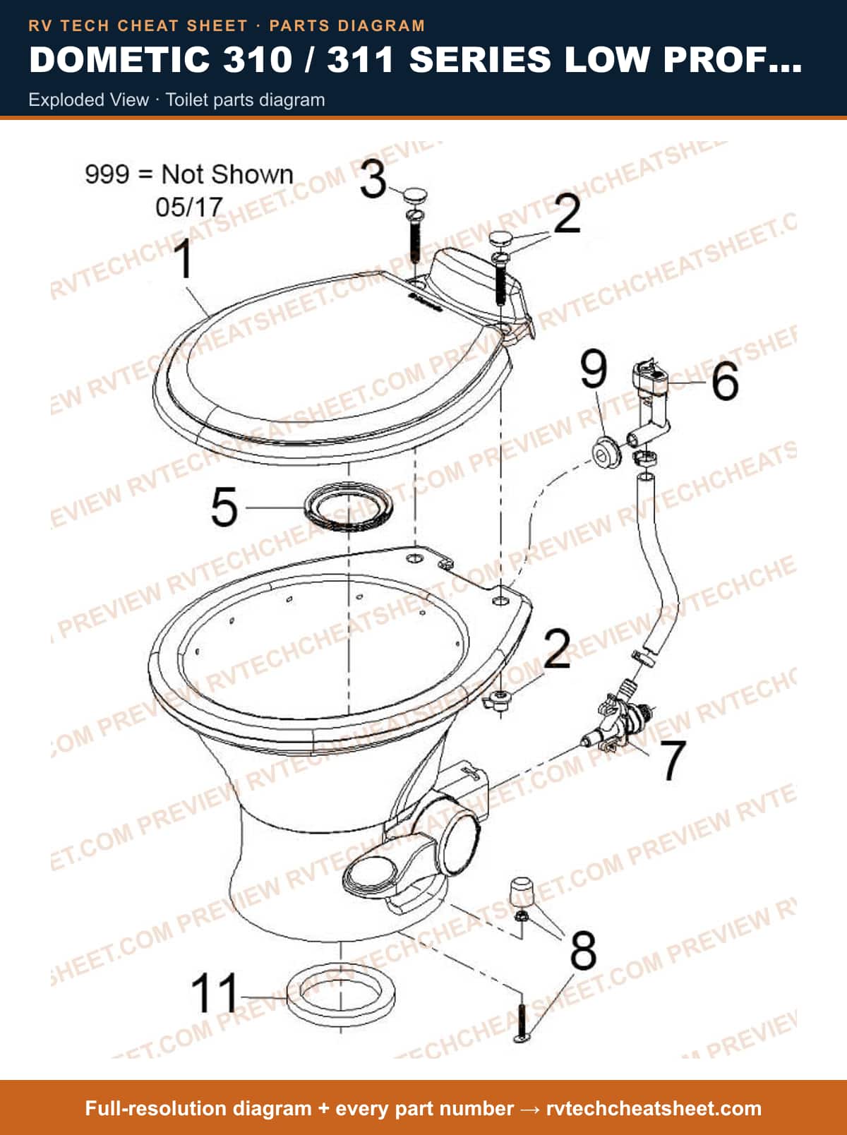 Dometic 310 / 311 Series Low Profile exploded view — exploded parts diagram 1 of 3