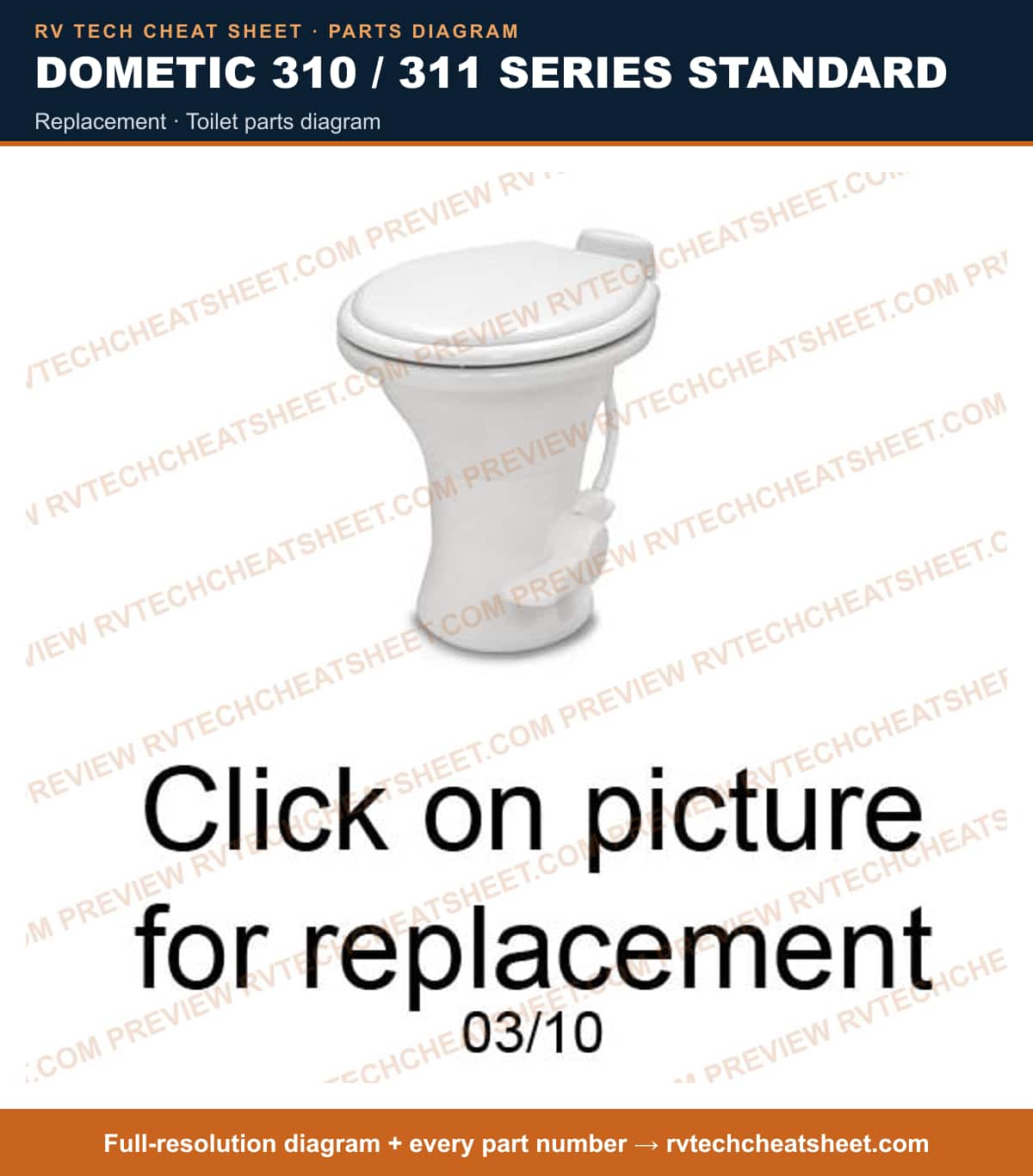 Dometic 310 / 311 Series Standard replacement — exploded parts diagram 1 of 3