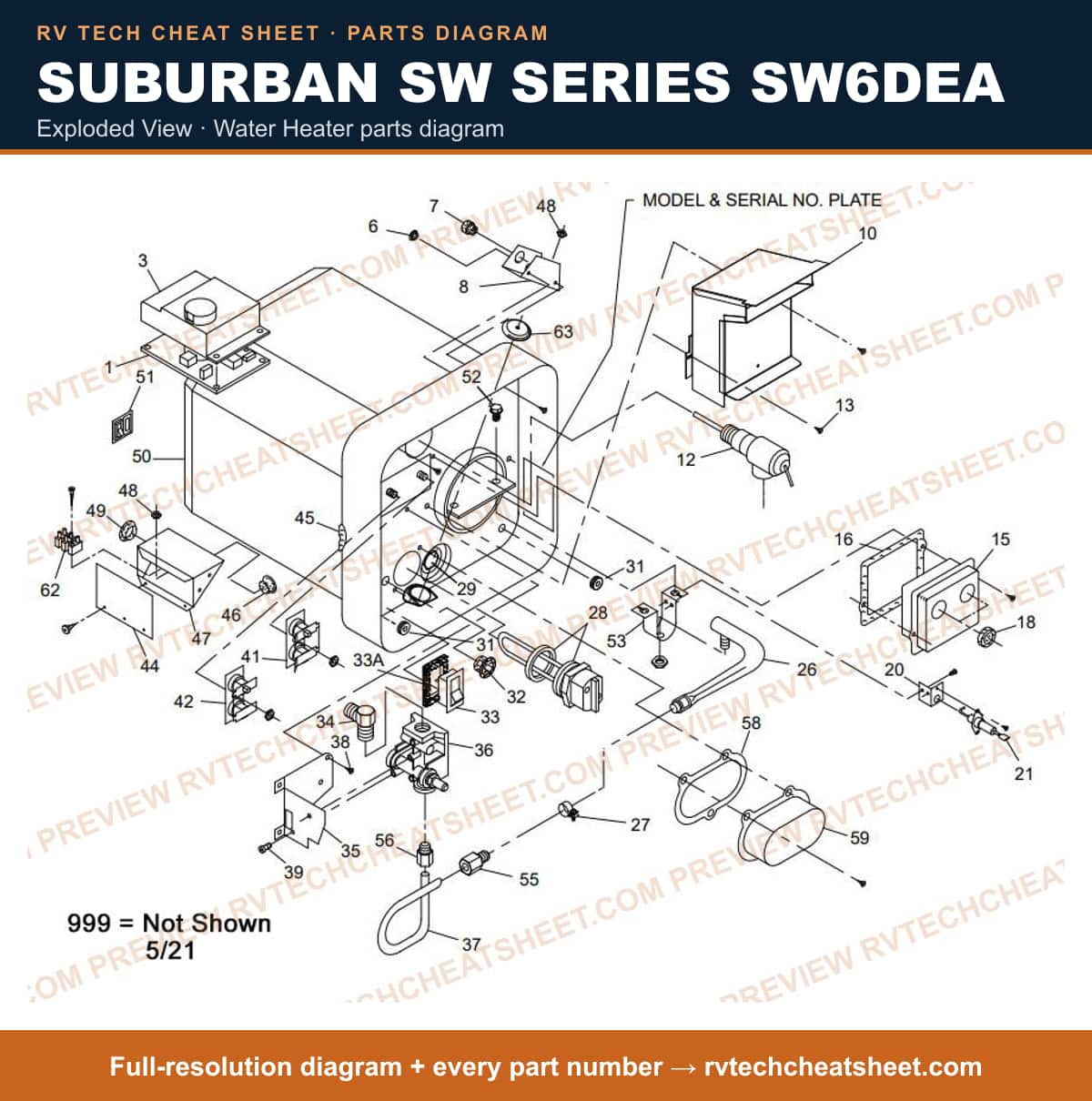 Suburban Sw Series SW6DEA exploded view — parts list sheet