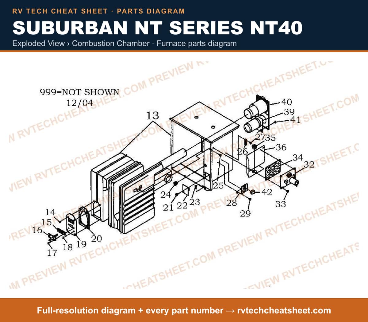 Suburban Nt Series NT40 exploded view › combustion chamber — exploded parts diagram 1 of 2