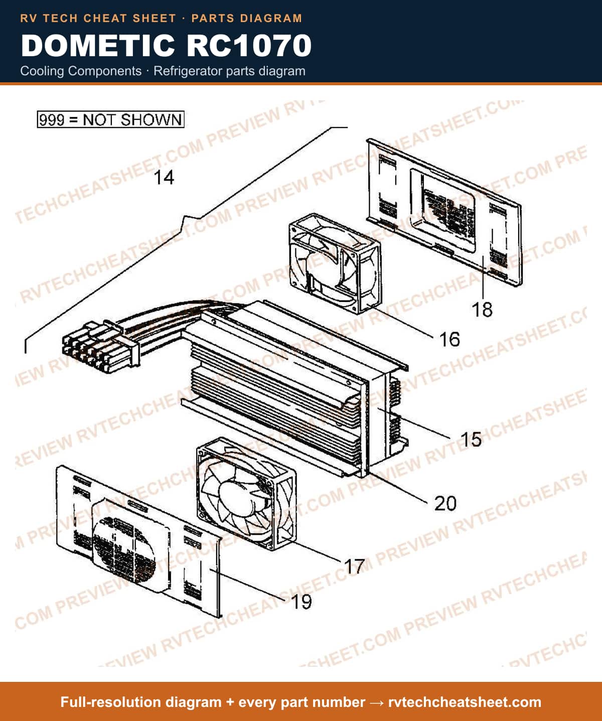 Dometic RC1070 cooling components — exploded parts diagram