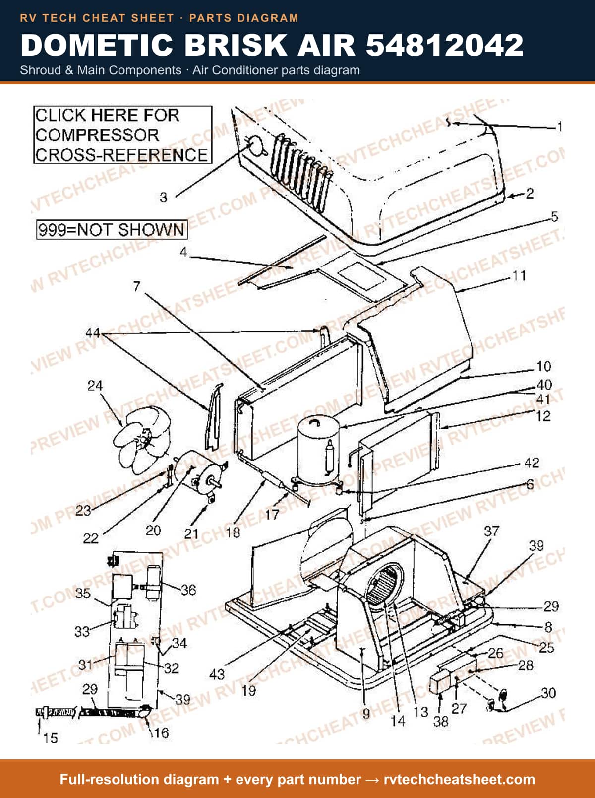 Dometic Brisk Air 54812042 shroud & main components — exploded parts diagram