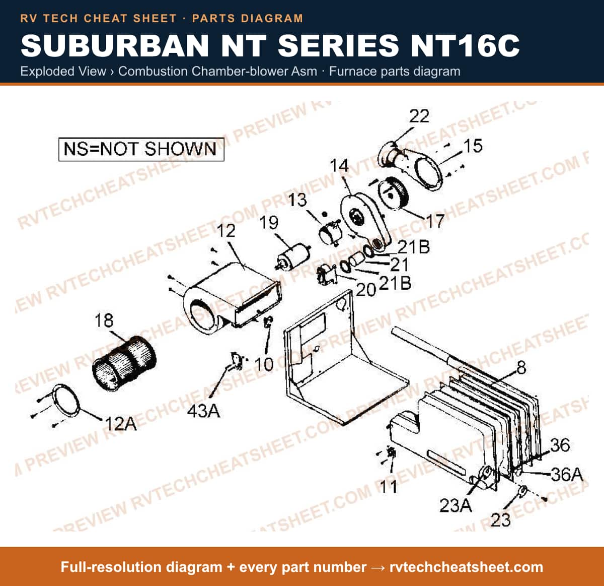 Suburban Nt Series NT16C exploded view › combustion chamber-blower asm — exploded parts diagram