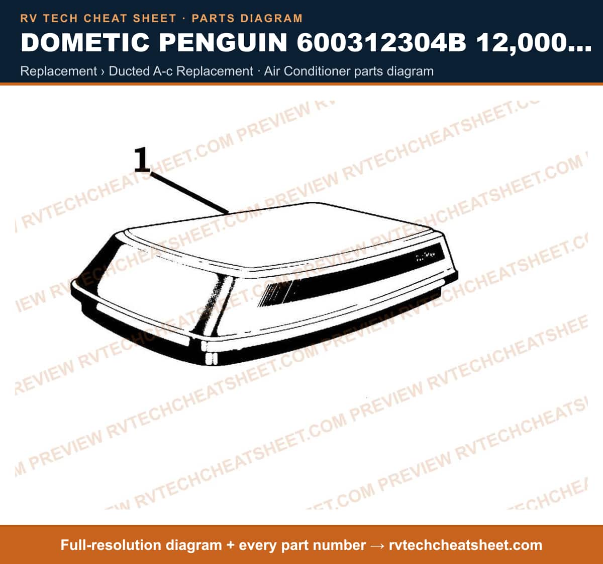 Dometic Penguin 600312304B 12,000 BTU replacement › ducted a-c replacement — exploded parts diagram