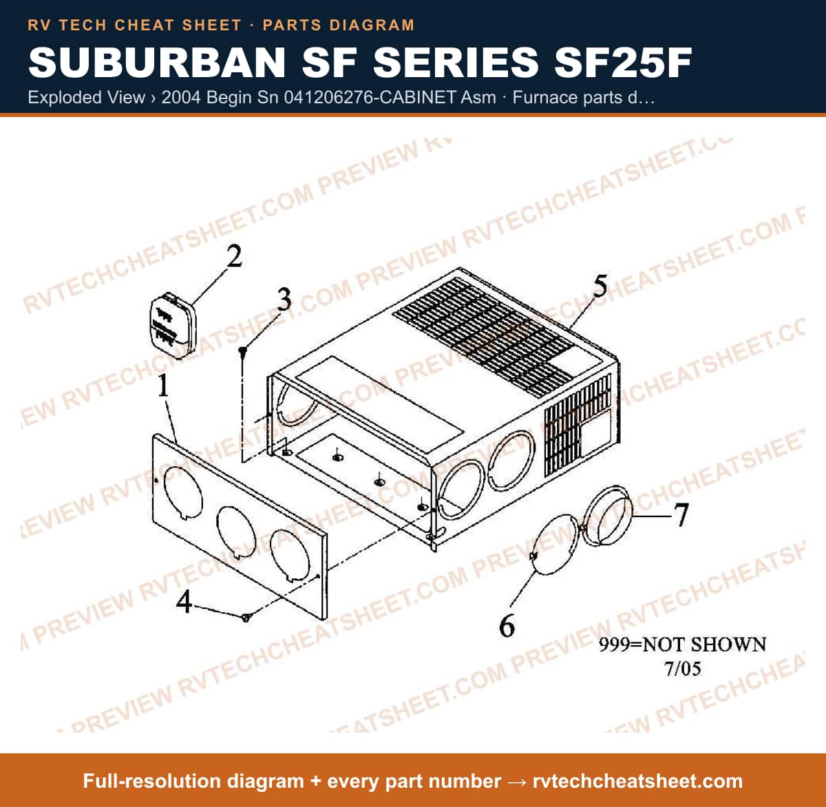 Suburban Sf Series SF25F exploded view › 2004 begin sn 041206276-cabinet asm — exploded parts diagram 1 of 2
