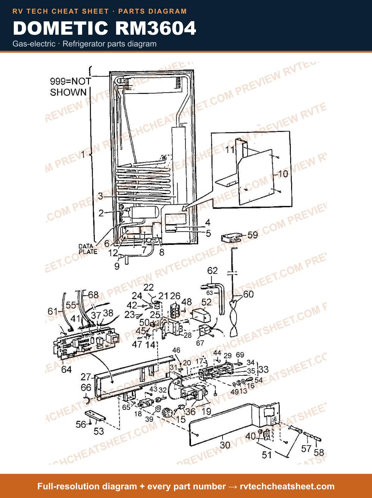 Dometic RM3604 gas-electric — parts list sheet