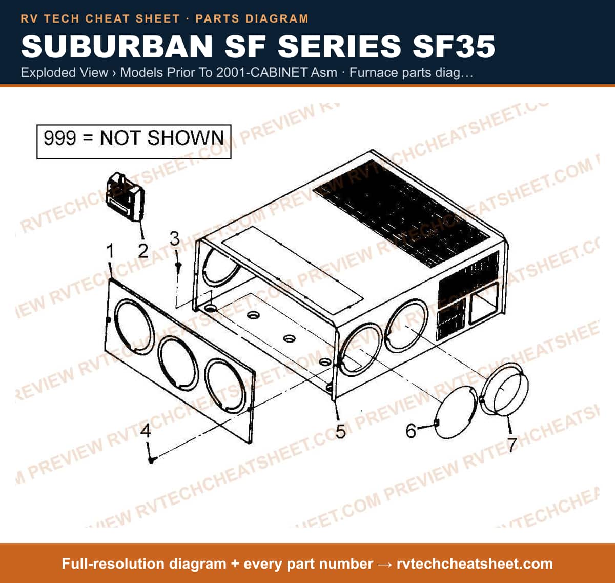 Suburban Sf Series SF35 exploded view › models prior to 2001-cabinet asm — exploded parts diagram 2 of 2