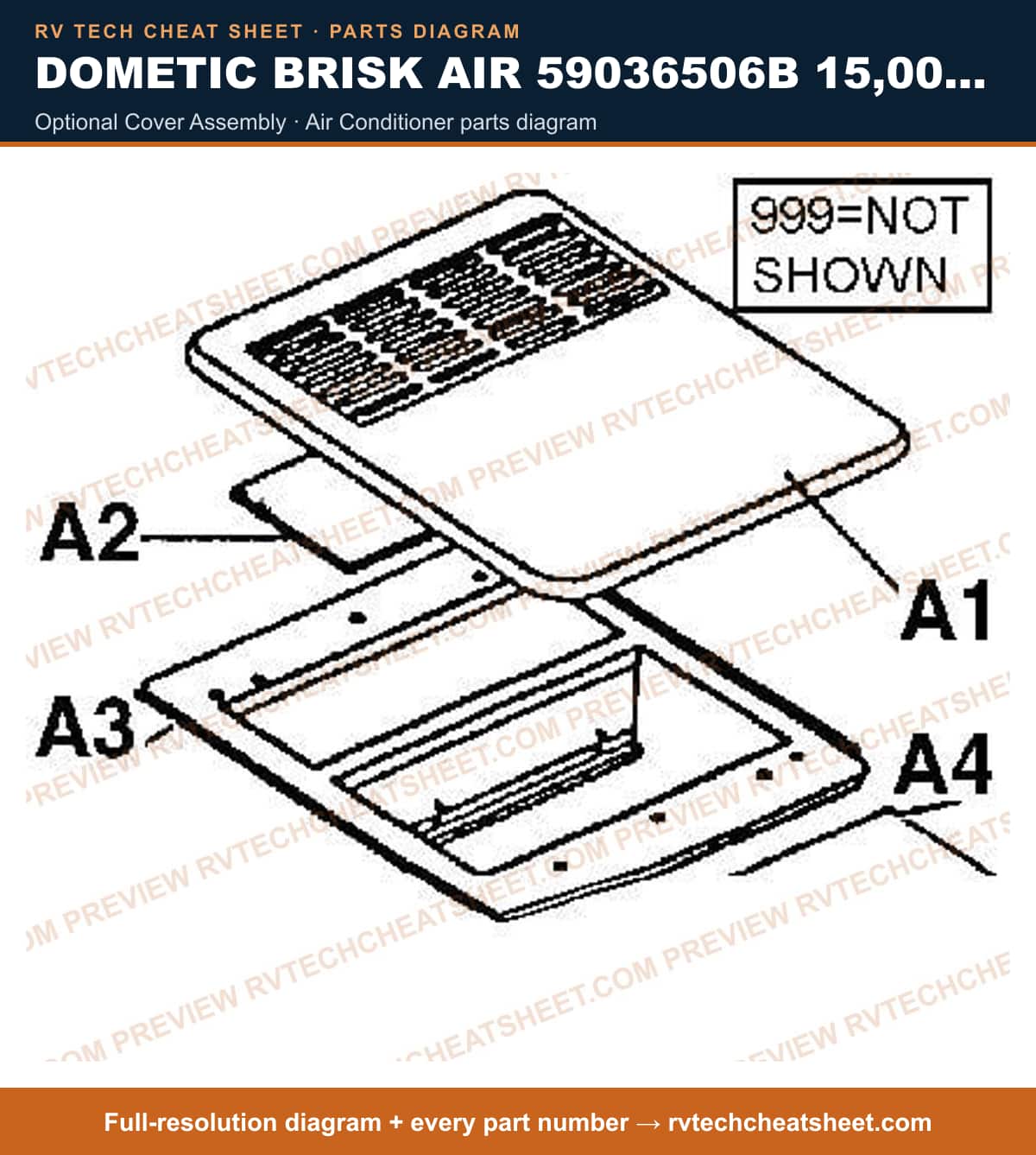 Dometic Brisk Air 59036506B 15,000 BTU optional cover assembly — exploded parts diagram
