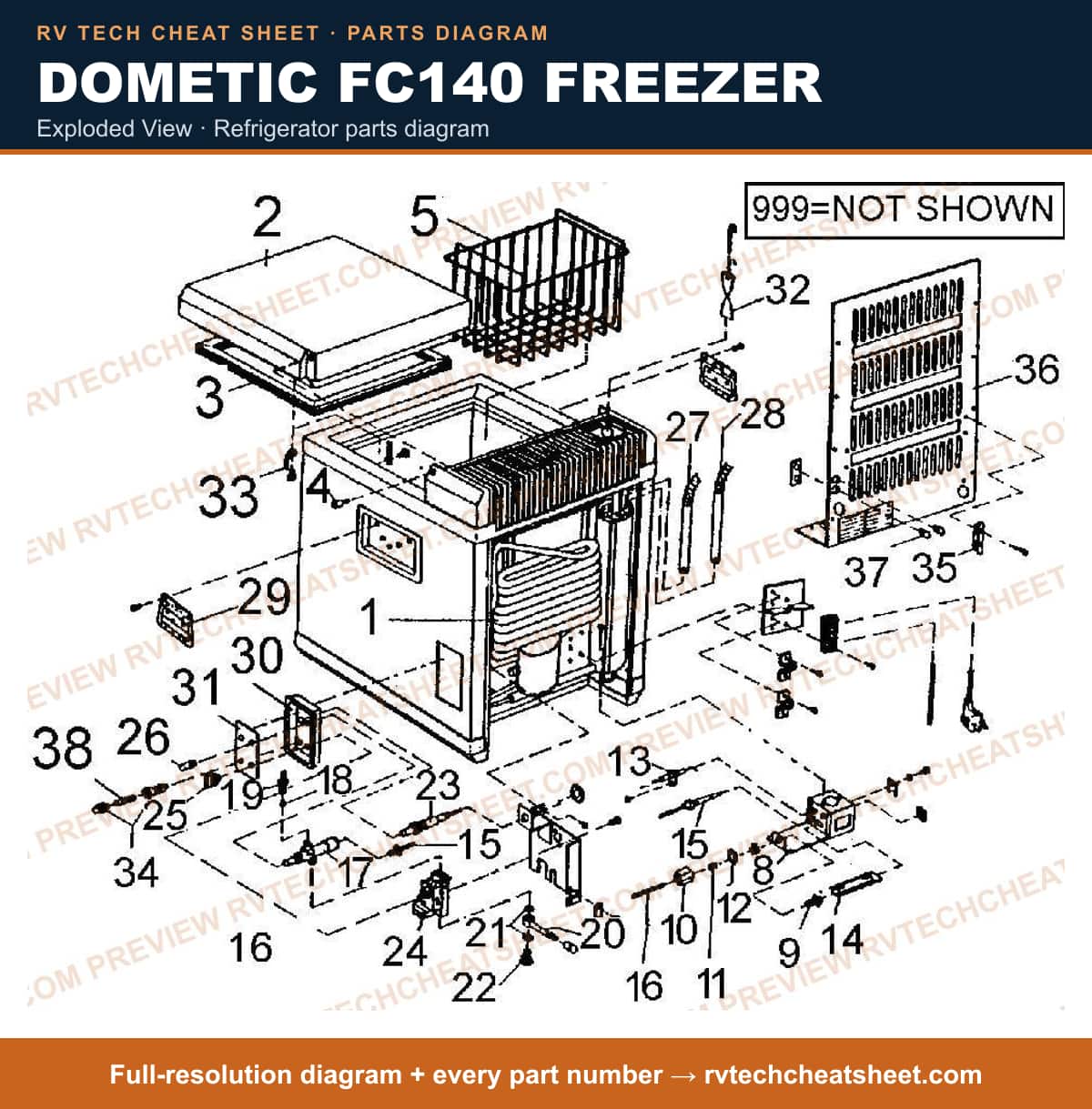 Dometic FC140 Freezer exploded view — parts list sheet 2 of 2