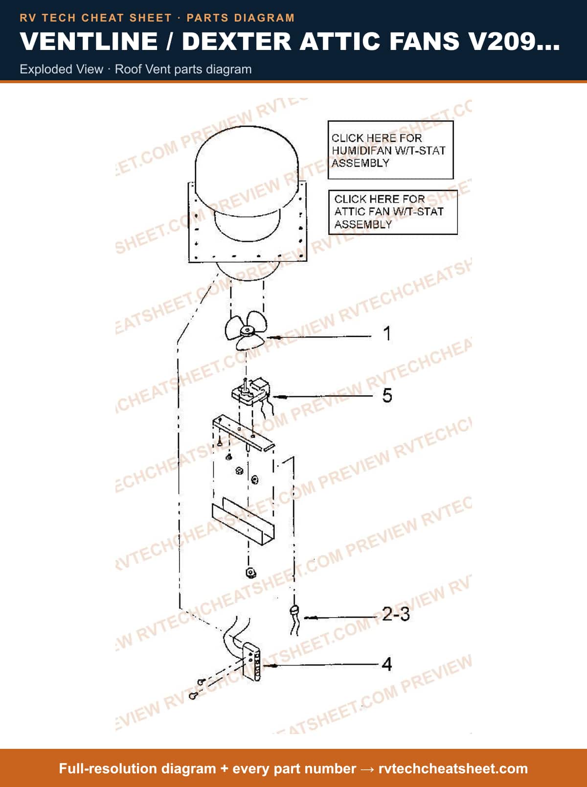 Ventline / Dexter Attic Fans V2097 Series exploded view — parts list sheet 2 of 3