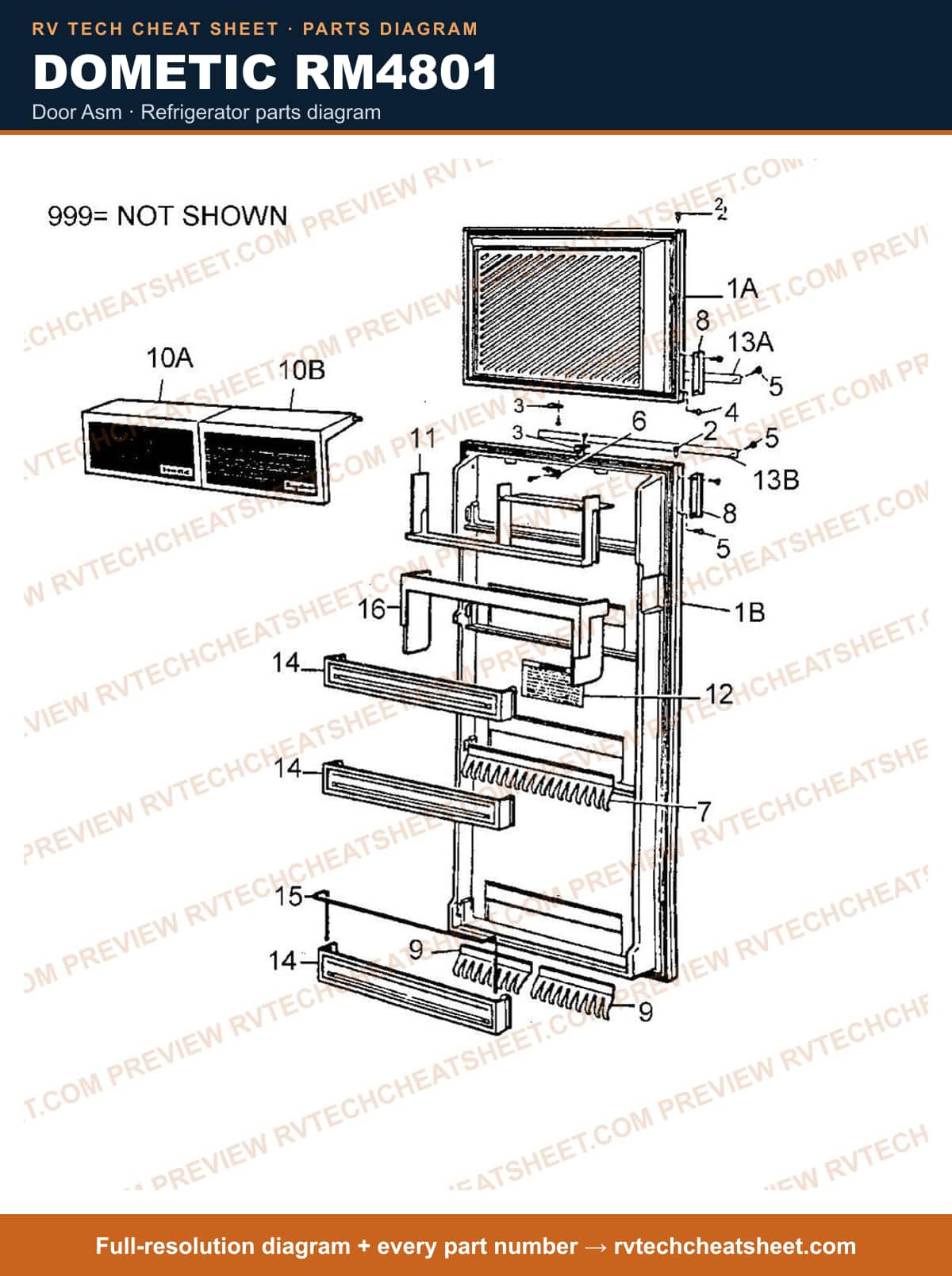 Dometic RM4801 door asm — parts list sheet