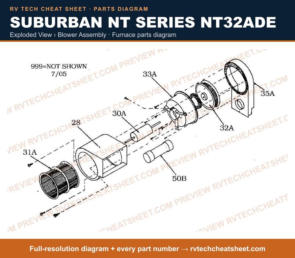 Suburban Nt Series NT32ADE exploded view › blower assembly — exploded parts diagram 1 of 2