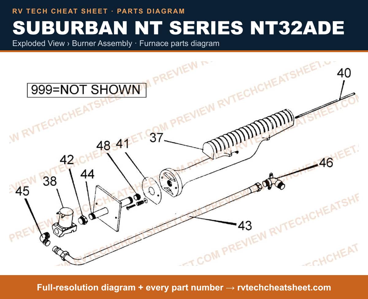 Suburban Nt Series NT32ADE exploded view › burner assembly — exploded parts diagram 1 of 2