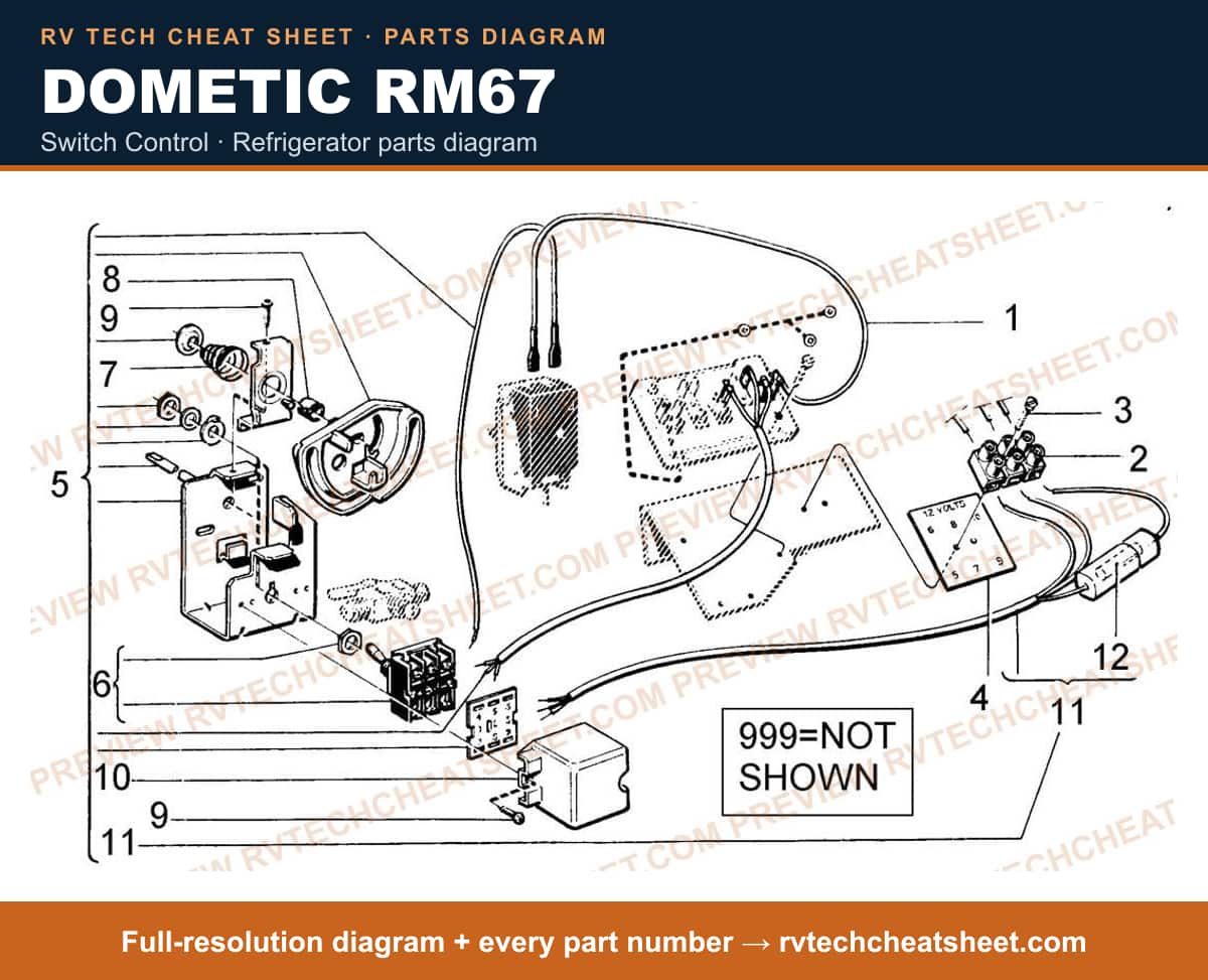 Dometic RM67 switch control — parts list sheet