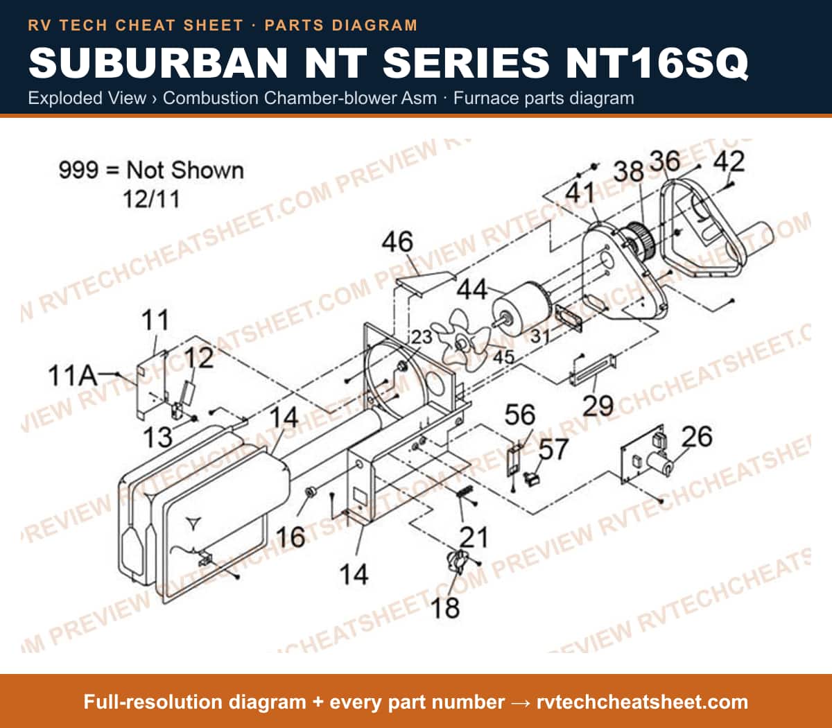 Suburban Nt Series NT16SQ exploded view › combustion chamber-blower asm — exploded parts diagram