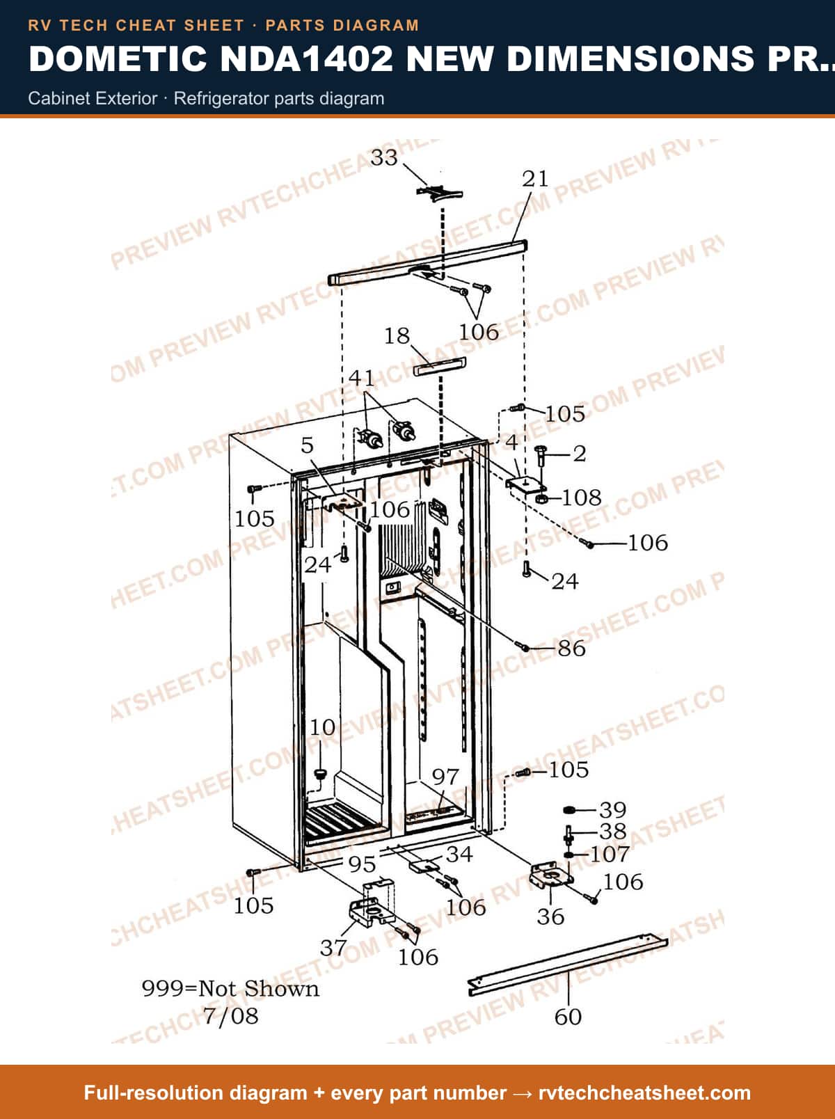 Dometic NDA1402 New Dimensions Product # 921148282 Black cabinet exterior — parts list sheet