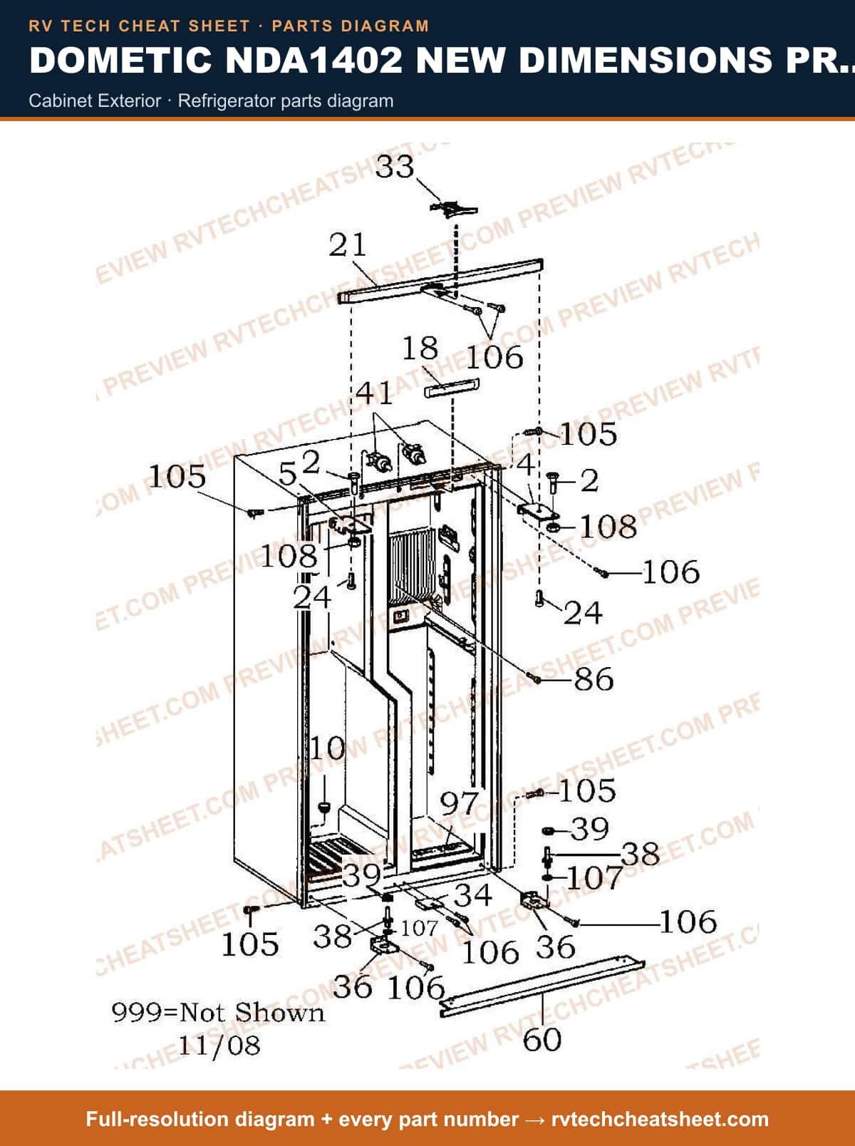 Dometic NDA1402 New Dimensions Product # 921148288 Stainless cabinet exterior — parts list sheet