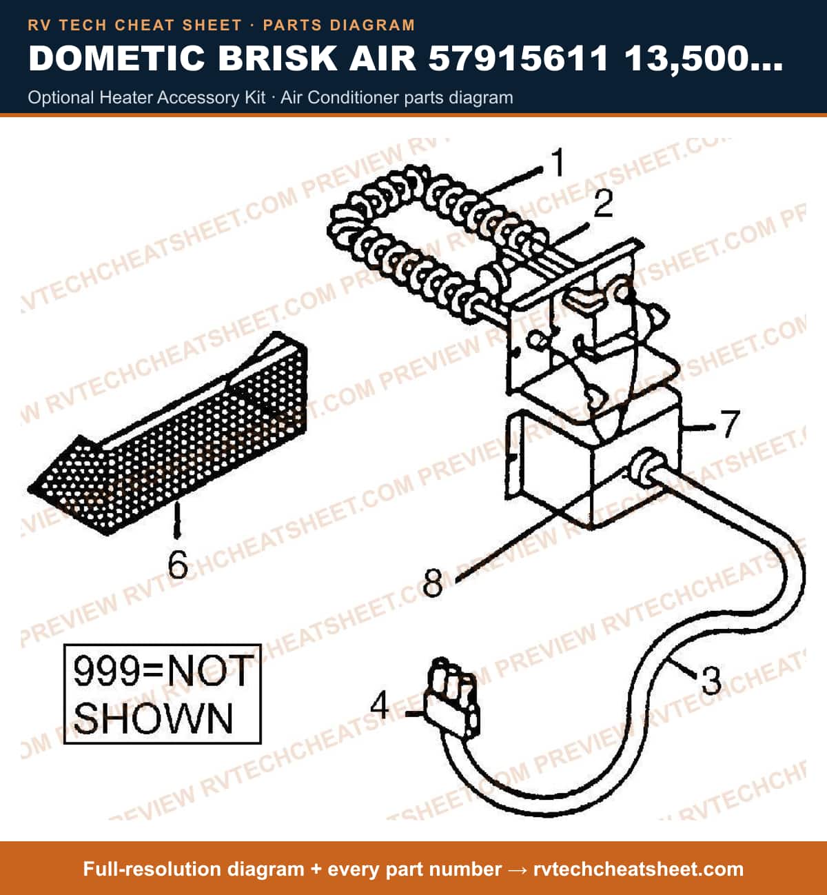 Dometic Brisk Air 57915611 13,500 BTU optional heater accessory kit — parts list sheet