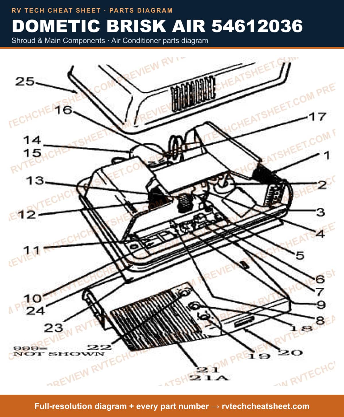 Dometic Brisk Air 54612036 shroud & main components — exploded parts diagram