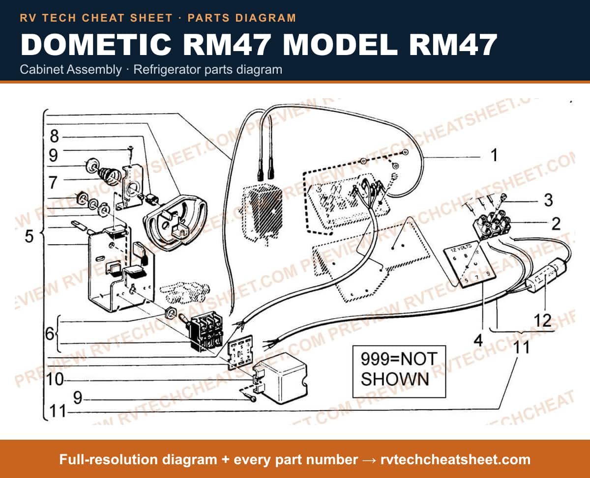 Dometic RM47 Model RM47 cabinet assembly — parts list sheet