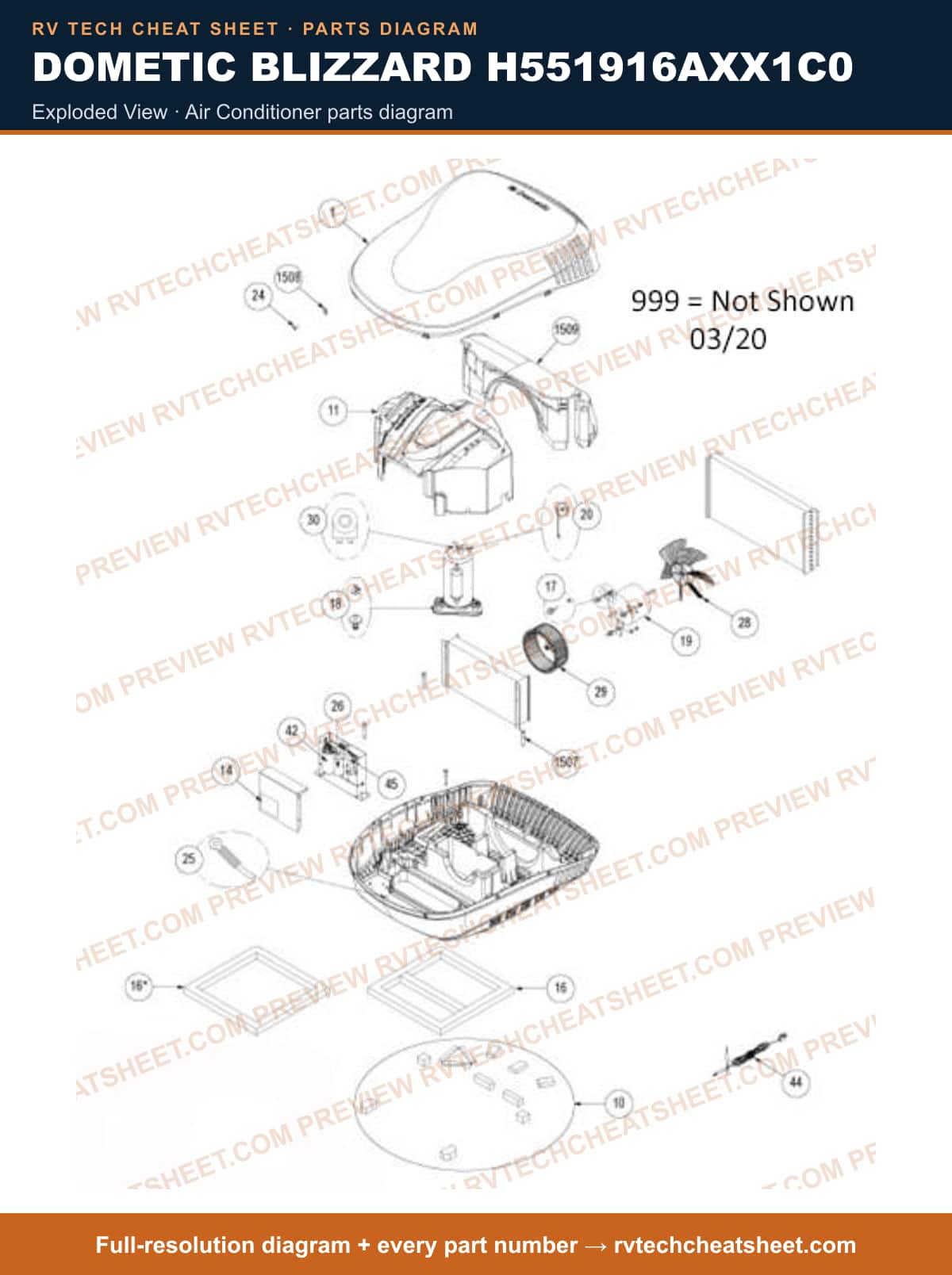 Dometic Blizzard H551916AXX1C0 exploded view — exploded parts diagram