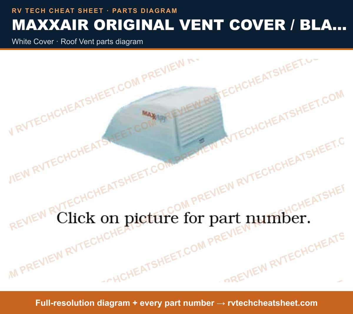 MaxxAir original Vent Cover / Black Cover white cover — exploded parts diagram
