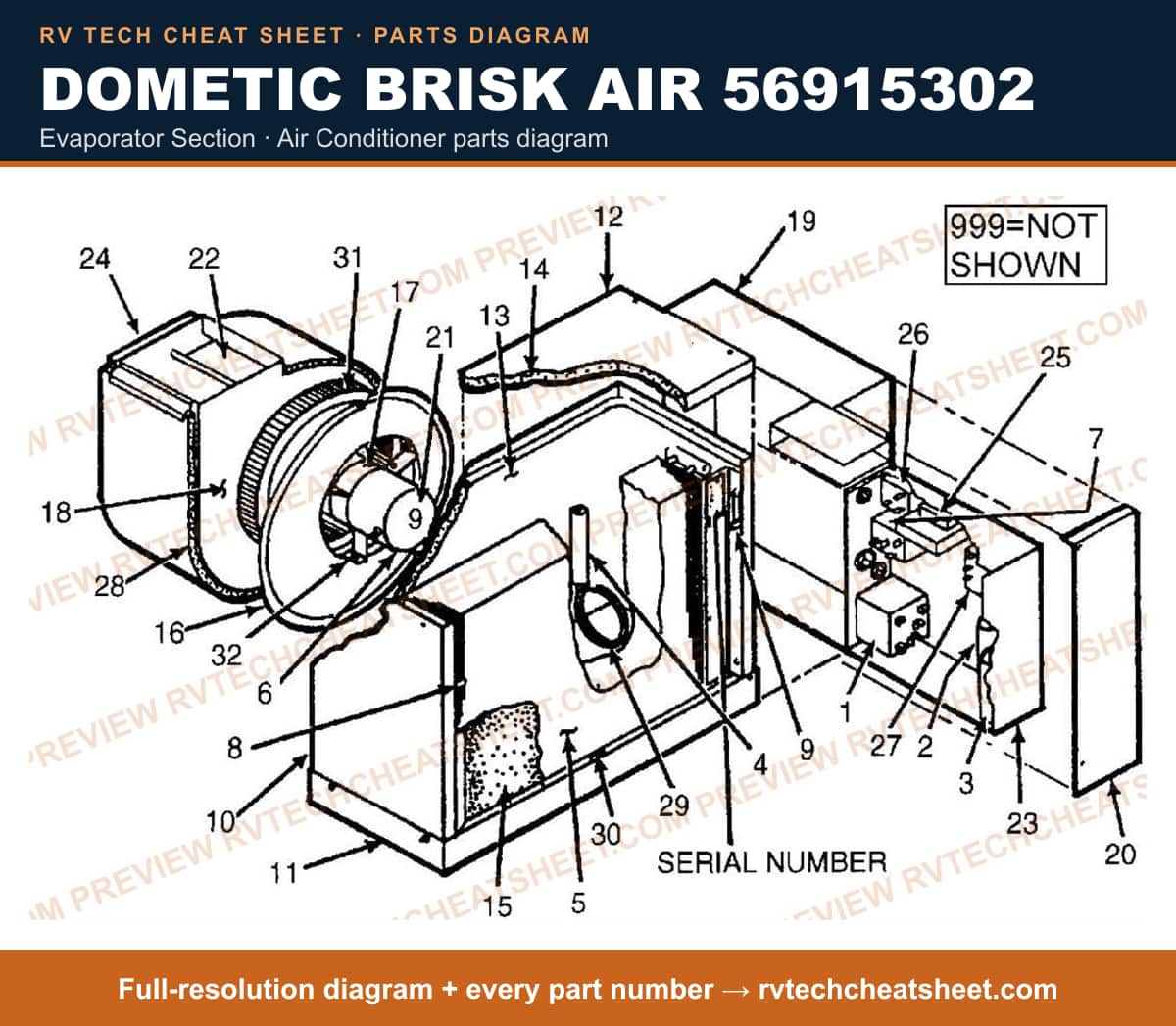 Dometic Brisk Air 56915302 evaporator section — parts list sheet