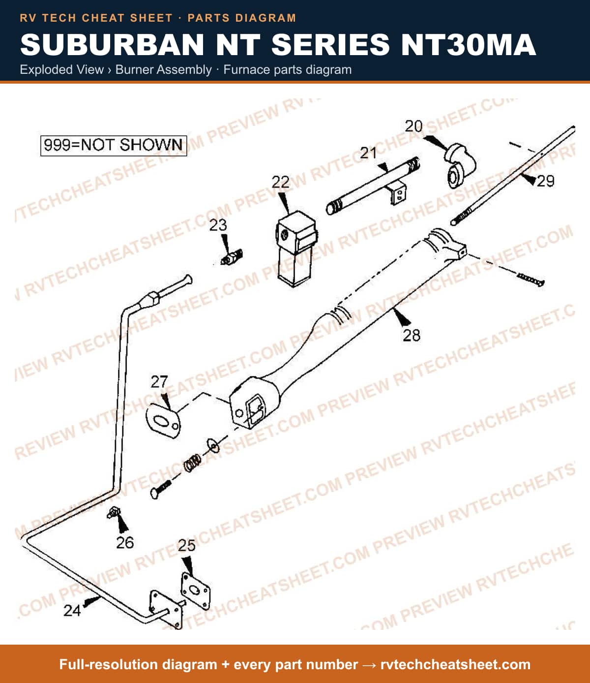 Suburban Nt Series NT30MA exploded view › burner assembly — exploded parts diagram 2 of 2