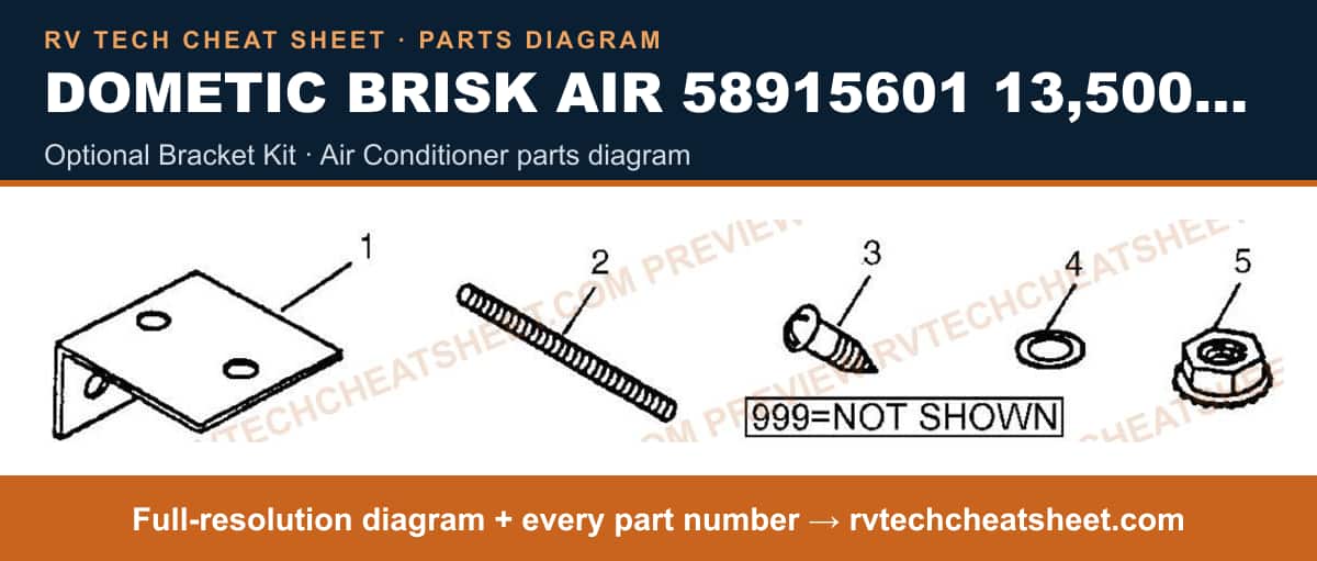 Dometic Brisk Air 58915601 13,500 BTU optional bracket kit — parts list sheet