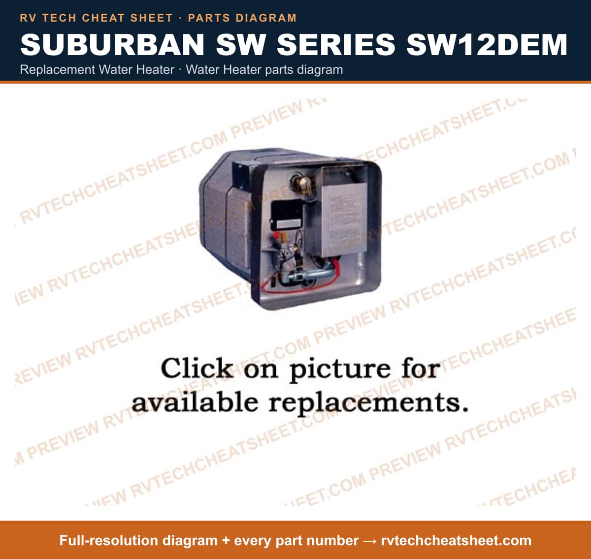 Suburban Sw Series SW12DEM replacement water heater — exploded parts diagram