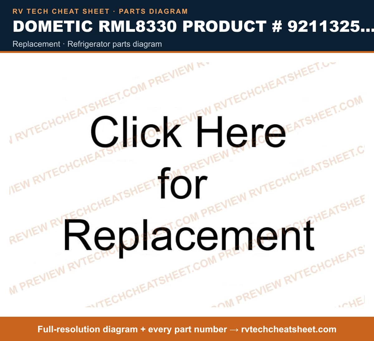 Dometic RML8330 Product # 921132506 replacement — parts list sheet